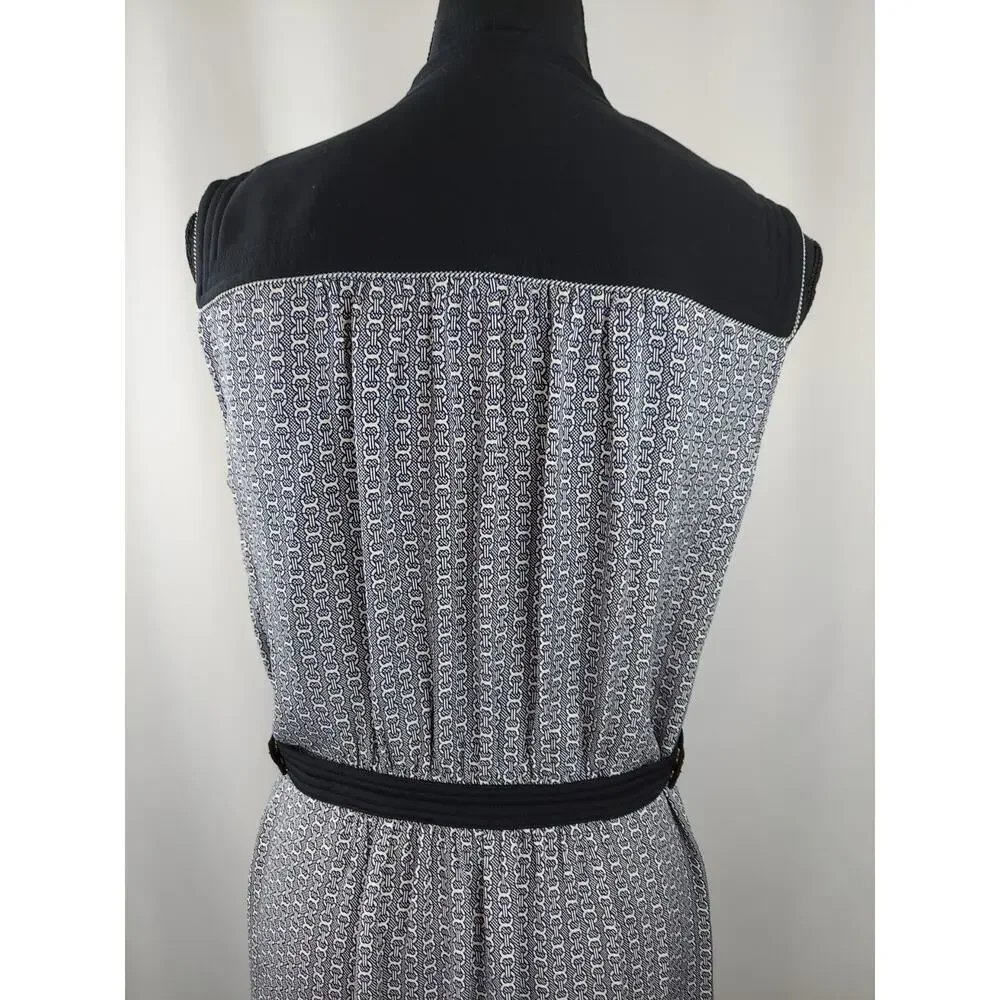Tory Burch Blue Gemini Link Rampling Silk Belted Sleeveless Midi Dress Size 8